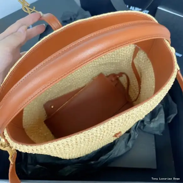 Tony Luxuries YSL Le raffia bag-20*25*16CM 37 leather-trimmed bucket 0526